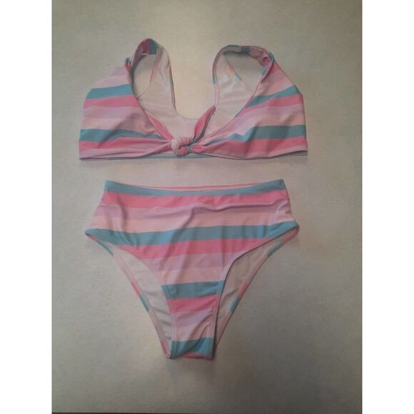 Pink Lily Create Your Own Sunshine Pastel Striped Bikini Two-Piece Swimsuit XS - Picture 1 of 3